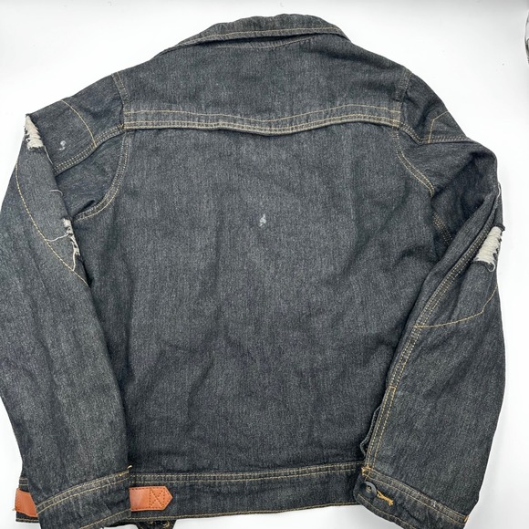 Machine Denim Jacket Mens Medium Black Distressed Faux Fur Lined Winter - Picture 8 of 11